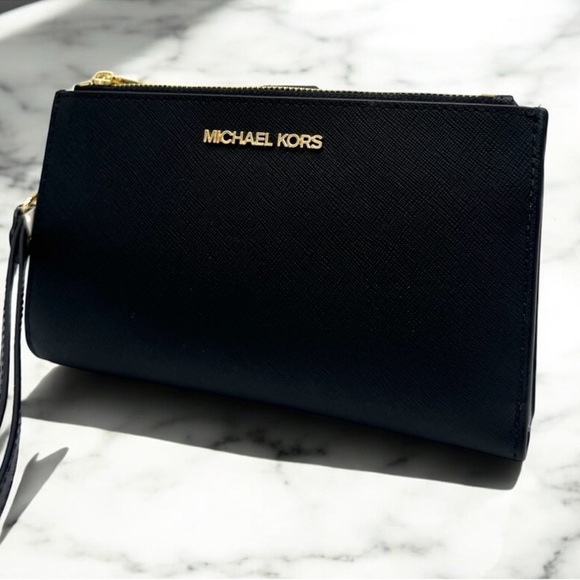 Michael Kors Large Jet Set Travel Double Zip Wallet Black - Picture 1 of 8